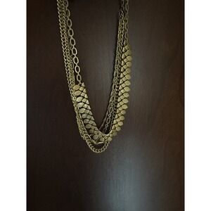 Stella & Dot Designer Necklace Layered Multi Strands Distressed Gold Tone Plunge